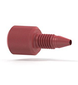 Upchurch Scientific Fingertight Fitting for 1/16 inch OD Tubing, 10-32 Coned, Diamond Knurl, PCTFE, Red, 100/pk - F-100C *OBSOLETE* - Click Image to Close